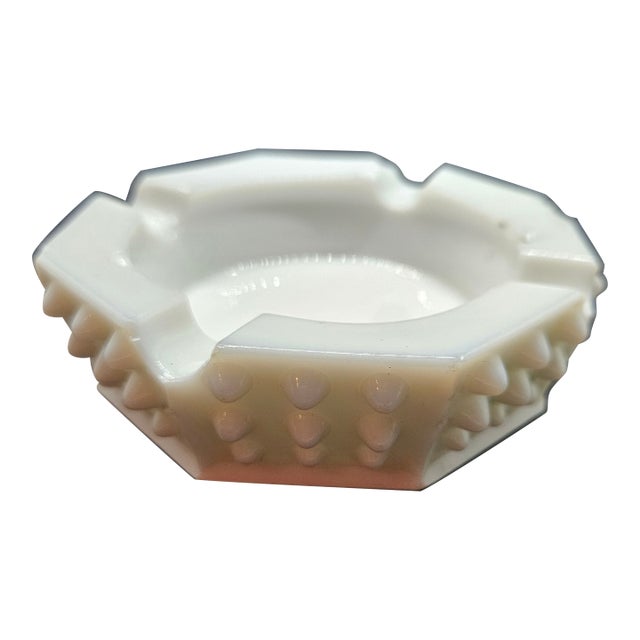 Vintage - 4¼" Milk Glass Hobnail Ashtray, Octagon Shaped For Sale