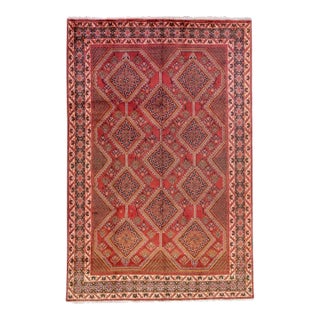 1960s Vintage Persian Shiraz Handmade Geometric Red Wool Rug For Sale