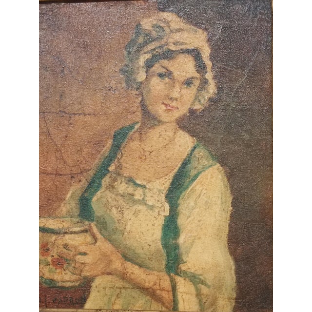 Michel Capron, Young Woman with a Bowl, 1950, Oil on Canvas, Framed For Sale - Image 3 of 9