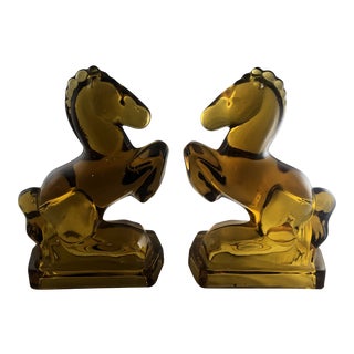 1960s Art Deco Tierra Glass Horse Bookends - a Pair For Sale
