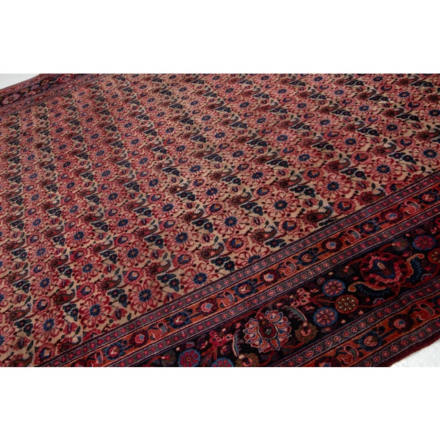 1930s 10 X 14 Vintage Persan Bidjar Wool Rug in Tan With Allover Design For Sale - Image 5 of 10