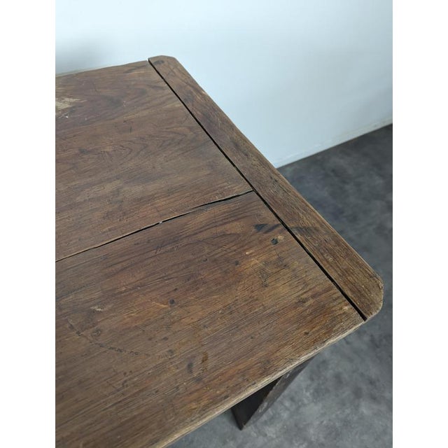 Wood Rustic Walnut Table with H-Shaped Stretcher For Sale - Image 7 of 9