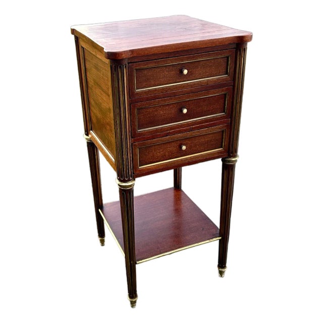 Antique French Regency Style Three Drawer Mahogany Chest W/Brass Fittings For Sale