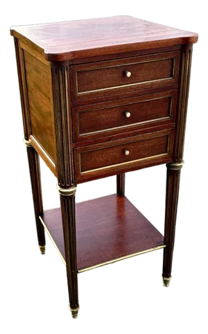 Louis XVI Mahogany Nightstand French 3 Drawer Bedside Side Table Brass Antique