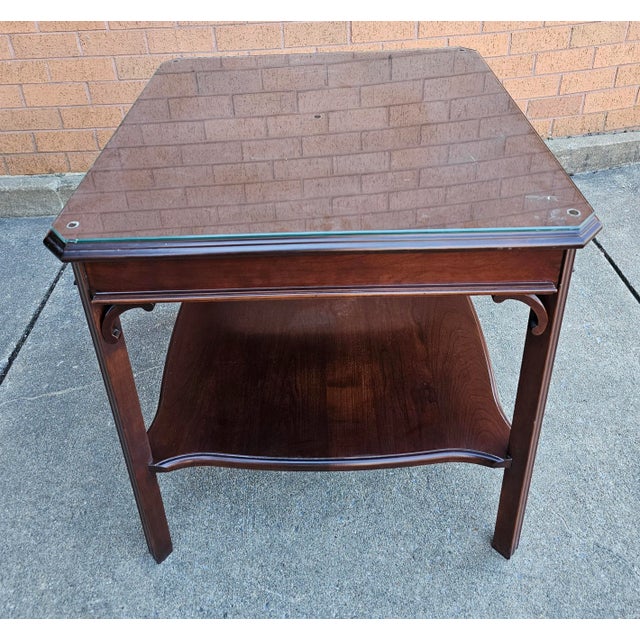 Harden Furniture Pair Harden Furniture Chippendale Solid Cherry Side Tables With Protective Glass Tops For Sale - Image 4 of 11