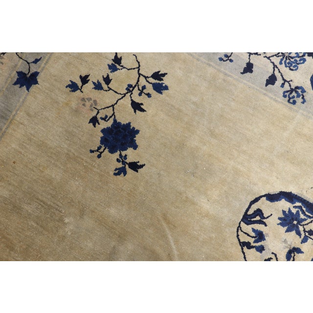 Textile Early 20th Century Beige Gray Blue Chinese Peking Rug For Sale - Image 7 of 18