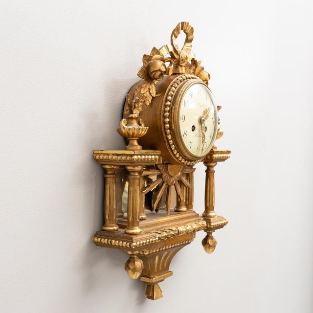 Gustavian Gold-Plated Wall Clock, 1900s For Sale - Image 4 of 6