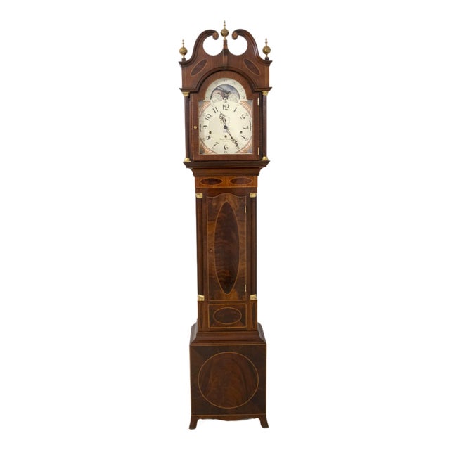 Sligh Thomas Harland Inlaid Mahogany Grandfather Clock For Sale