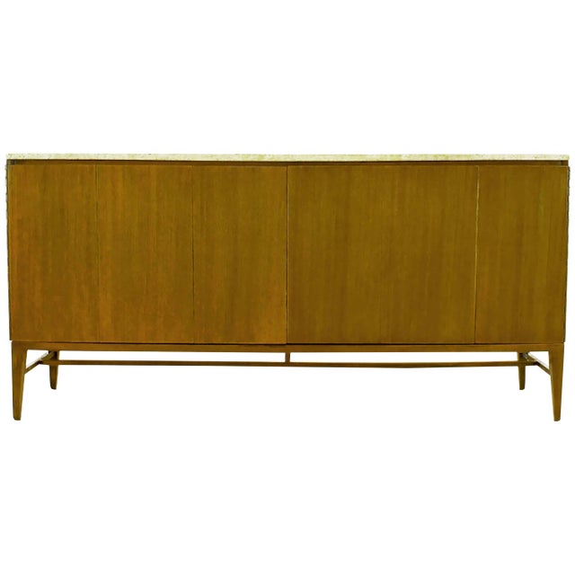 Paul McCobb for Calvin Mahogany and Travertine Dresser With Dual Tri-Fold Doors For Sale