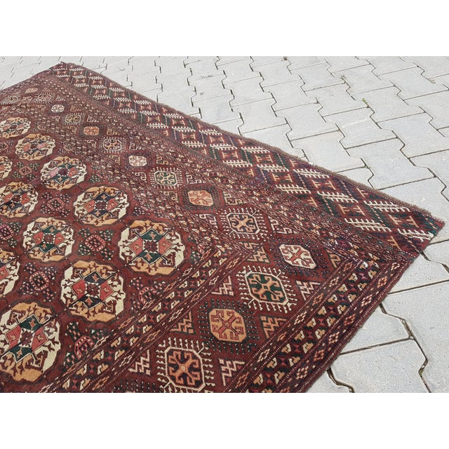 1950s Vintage Turkmen Wool Low Pile Tekke Bokhara Area Rug - 8′7″ × 9′3″ For Sale In Philadelphia - Image 6 of 10
