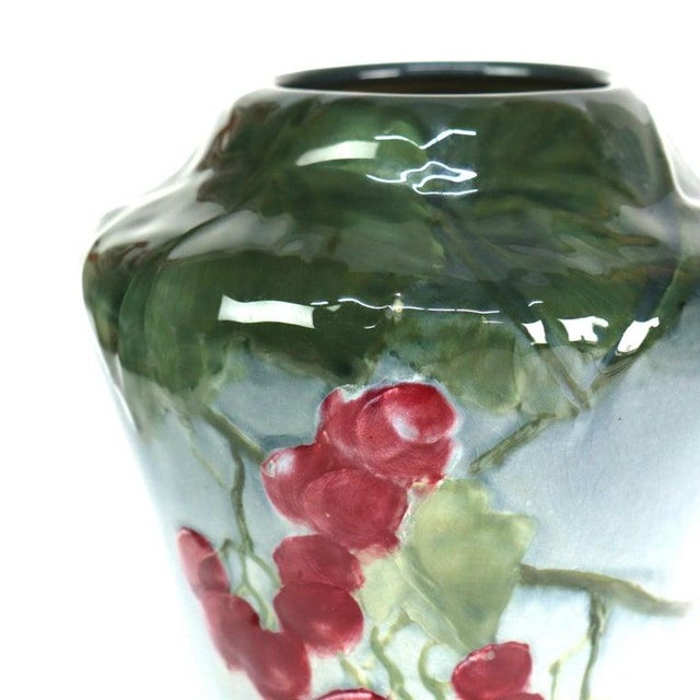 Weller Pottery Antique Weller Art Pottery Tall Vase With Grape Vine Pattern Signed C1920 For Sale - Image 4 of 11