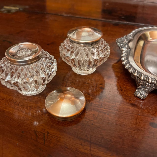 19th Century 19th Century Sheffield Pen Tray With Crystal Inkwells - 3 Pieces For Sale - Image 5 of 7
