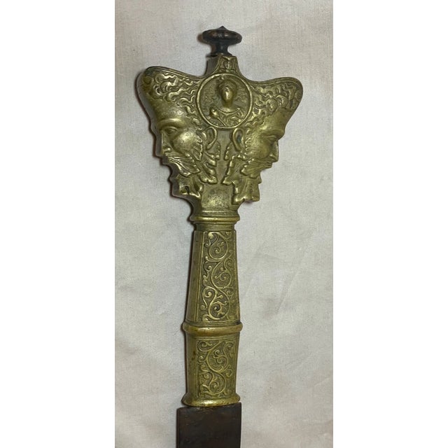 Figurative Share Rare Antique 19th Century European Figural Brass Bronze Steel Sword Dagger Blade For Sale - Image 3 of 17
