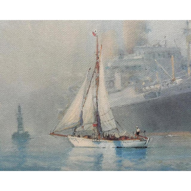 Modern Marin-Marie, Winnibelle in Front of an Ocean Liner, Signed Color Engraving For Sale - Image 3 of 6