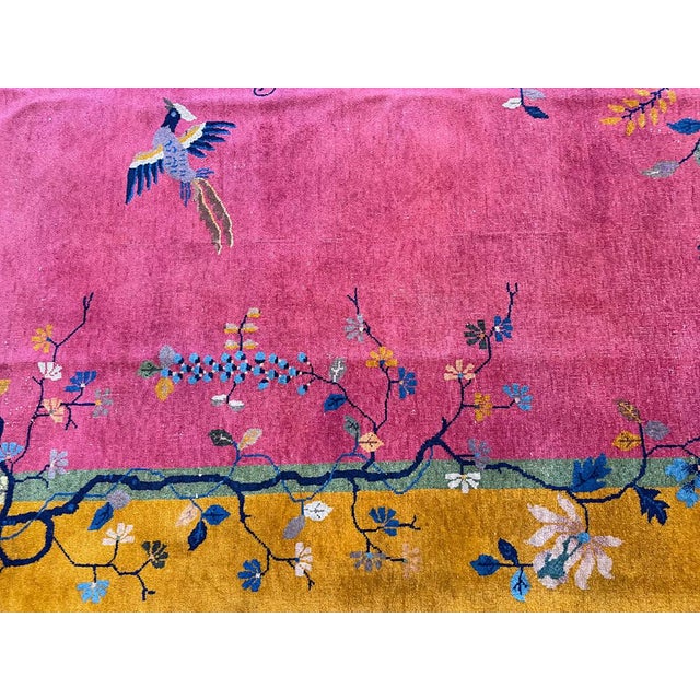 Textile A Sensational Antique 7' X 10' Purple/Rose/Gold Art Deco Chinese Rug Ca 1920 For Sale - Image 7 of 10