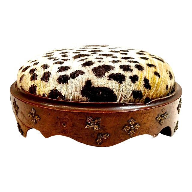 Antique English Footstool With Vintage Scalamandré For Sale