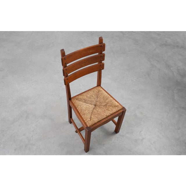Mid-Century Modern Belgian Chair in Oak and Wicker, 1960s For Sale - Image 12 of 18