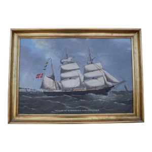 Andreas Gundersen Lind, the Schooner Weser, 1878 Oil Painting on Board, Framed