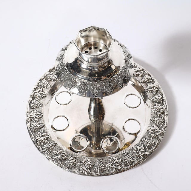 Mid-Century Silver Plated Fountain Kiddush Cup Set in Grape & Vine Motif For Sale - Image 18 of 18