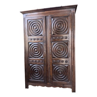 Basque Oak Wardrobe by Dudouyt, 1950s For Sale