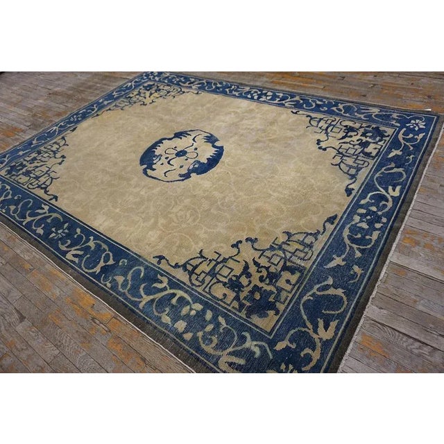 Chinese Outstanding Tan Beige Color and Lovely Geometric Design Antique Chinese Peking Rug For Sale - Image 3 of 10