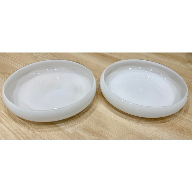 Vintage pair of handmade in Poland large milk glass centerpiece design by Barbro Wesslander and Pia Ansell for IKEA...