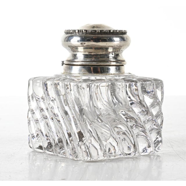Silver Antique Simons Brothers Crystal and Sterling Silver Inkwel For Sale - Image 8 of 8