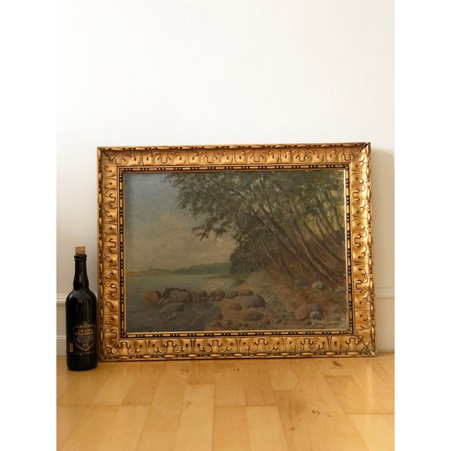 Blue Vintage Original Seascape Oil Painting, Signed Large Coastal Landscape For Sale - Image 8 of 10