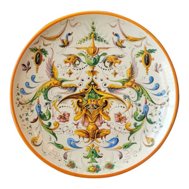 Antique Italian Renaissance Raffaellesco Grotteschi Majolica Wall Charger For Sale