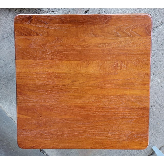 Solid Teak Danish Modern Square End or Side Tables With X Base - A Pair For Sale - Image 12 of 13