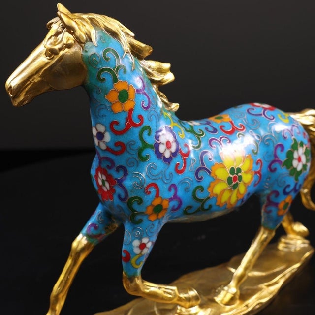 Late 20th Century Gilt Bronze Cloisonné Enamel Horse Figure on Base For Sale - Image 5 of 9