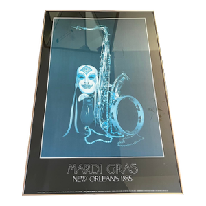 Vintage Postmodern 1980s Poster Print Lithograph Hal Adamson Mardi Gras 1985 New Orleans Wall Art, Framed