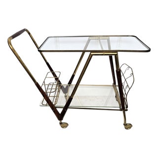 Mid-Century Italian Art Deco Style Wood and Brass Dry Bar Cabinet by Paolo Buffa, 1950s For Sale