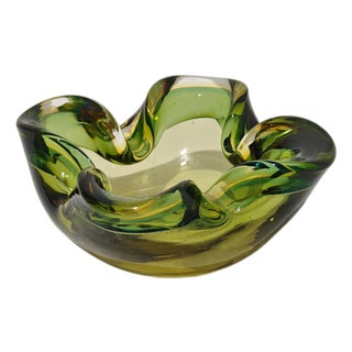 Ashtray in Green and Yellow Submerged Murano Glass by Flavio Poli, 1960s For Sale