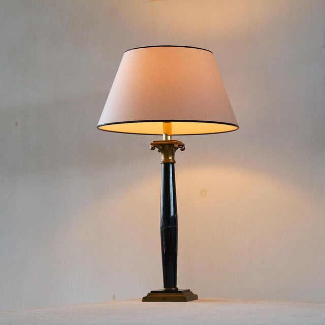 Neoclassical Column Style Table Lamp in Marble and Brass 1970s. A large and high quality neoclassical table lamp in black...