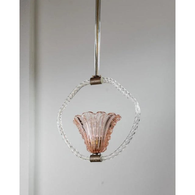 Large Art Deco Flower-Shaped Pink Murano Glass Pendant from Barovier and Toso, Italy, 1940s For Sale - Image 5 of 11