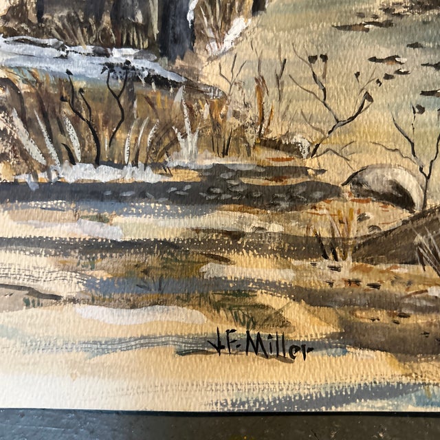 Impressionist 1970’s Impressionist Winter Landscape Watercolor Painting For Sale - Image 3 of 5