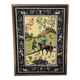 Mid 20th Century Needlepoint Framed Americana Folk Art For Sale