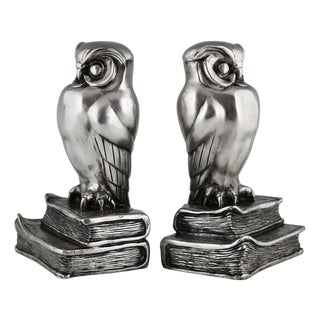 Art Deco Bronze Owl Bookends by Marcel Bouraine, 1925, Set of 2 For Sale