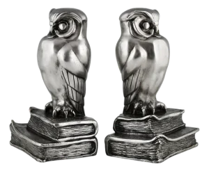 Art Deco Bronze Owl Bookends by Marcel Bouraine, 1925, Set of 2