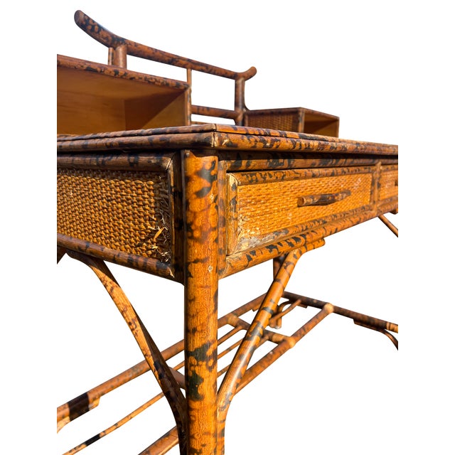 Vintage British Colonial Chinoiserie Style Pagoda Bamboo Desk in Bloomingdale’s Style For Sale - Image 9 of 13