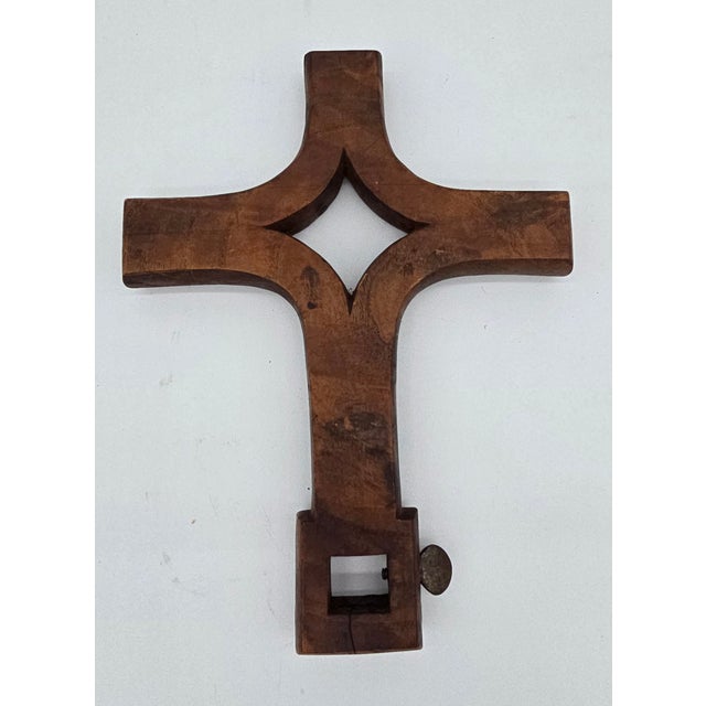 Antique Vintage Wooden Decorative Cross Crucifix With Metal Clamp For Sale - Image 11 of 11