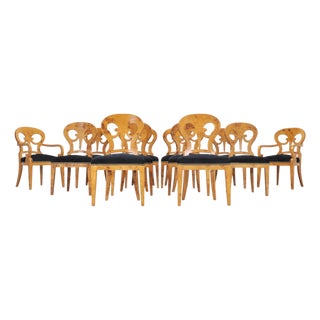 Set of Twelve Viennese Biedermeier Style Burlwood Dining Chairs For Sale