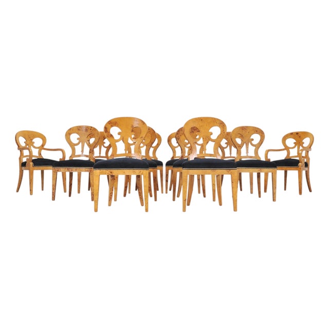 Set of Twelve Viennese Biedermeier Style Burlwood Dining Chairs For Sale