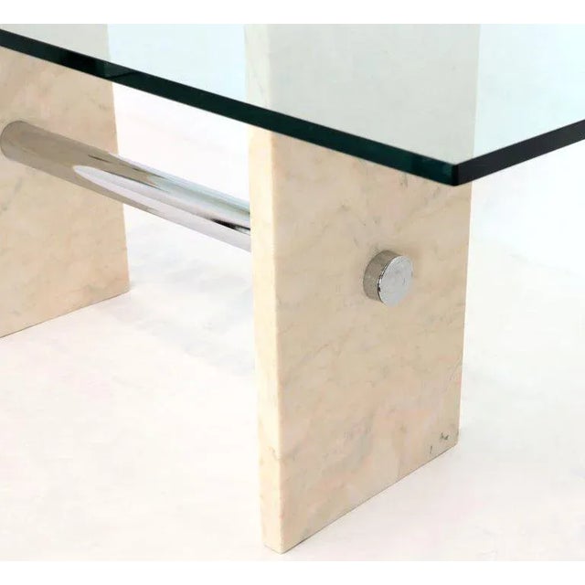 Glass Top Marble and Chrome Base Rectangular Dining Conference Table For Sale - Image 6 of 11