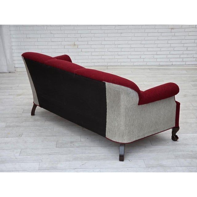 Gray Danish 3-Seater Sofa in Red and Light Grey Wool and Oak, 1950s For Sale - Image 8 of 18