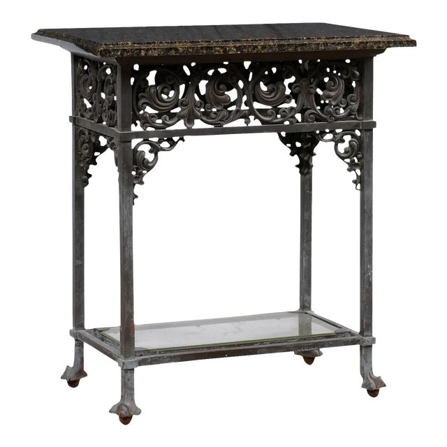 Early 20th Century Bronze Table with Original Granite Top For Sale