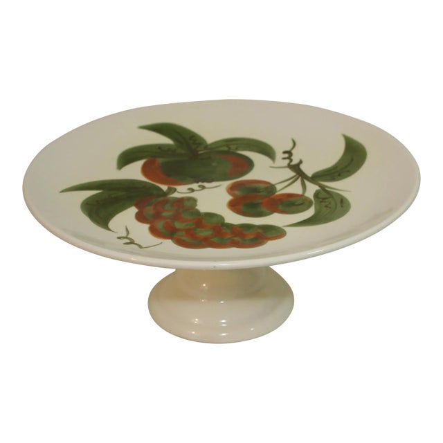 Vintage 1960s Stangl Pottery Orchard Song Pattern Hand Painted Pedestal Cake Plate For Sale