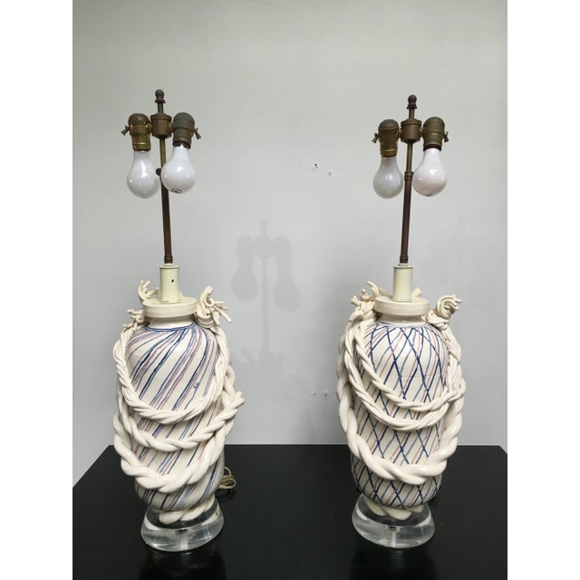 Postmodern Rare Pair of Roy Hamilton “Bondage Series” Postmodern Ceramic Table Lamps, Los Angeles, Early 1980s For Sale - Image 3 of 13