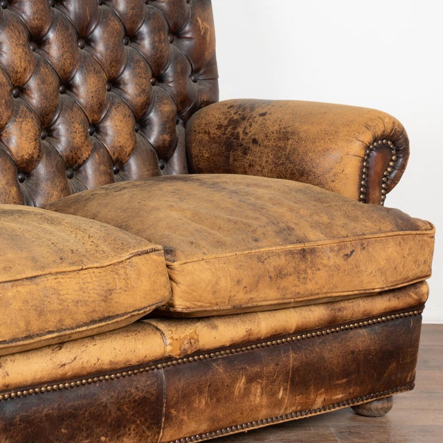 Mid 20th Century Vintage Brown Leather Three Seat Chesterfield Sofa For Sale - Image 10 of 14